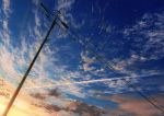  blue_sky clouds cloudy_sky commentary_request day dutch_angle gradient_sky mocha_(cotton) no_humans original outdoors power_lines scenery sky sunset telephone_pole yellow_sky 