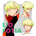  bitesthe_dust blonde_hair character_name closed_mouth earrings expressions face jacket jewelry lio_fotia looking_at_viewer male_focus open_mouth promare short_hair violet_eyes 