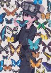  androgynous bug butterfly expressionless hands_up highres insect kino kino_no_tabi kuroboshi_kouhaku pouch solo standing 