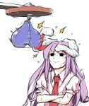  1girl animal_ears black_eyes closed_mouth commentary crossed_arms highres long_hair necktie peroponesosu. prehensile_ears punching_bag purple_hair rabbit_ears red_neckwear reisen_udongein_inaba shirt short_sleeves sketch solo sweat touhou what white_background white_shirt 