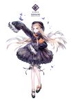  1girl abigail_williams_(fate/grand_order) artist_request bangs black_bow black_dress black_headwear blonde_hair blue_eyes bow bug butterfly character_name commentary_request dress fate/grand_order fate_(series) hair_bow hat highres insect long_hair long_sleeves object_hug orange_bow parted_bangs polka_dot polka_dot_bow simple_background sleeves_past_fingers sleeves_past_wrists solo stuffed_animal stuffed_toy teddy_bear user_pwrj4253 very_long_hair white_background white_skin 