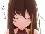  1girl brown_hair closed_eyes collarbone commentary_request face girls_frontline green_hair highres long_hair m4a1_(girls_frontline) multicolored_hair simple_background solo streaked_hair user_pwta3833 white_background zzz 