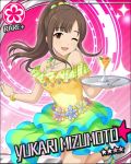  blush brown_eyea brown_hair character_name dress idolmaster idolmaster_cinderella_girls long_hair mizumoto_yukari smile stars wink 