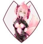  animal_ear_fluff animal_ears bangs bare_shoulders black_dress black_gloves china_dress chinese_clothes dress fate/grand_order fate_(series) fox_ears glasses gloves hair_between_eyes hair_ornament koyanskaya looking_at_viewer pink_hair sidelocks smile solo tamamo_(assassin)_(fate) tamamo_(fate)_(all) tamamo_no_mae_(fate) type-moon ura_komaru yellow_eyes 