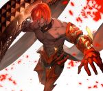  1boy ashwatthama_(fate/grand_order) dark_skin dark_skinned_male fate/grand_order fate_(series) fire gauntlets highres lack male_focus muscle open_mouth redhead shirtless yellow_eyes 