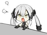  1girl angry bare_shoulders black_gloves blush bongo_cat breasts destroyer_(girls_frontline) girls_frontline gloves hair_between_eyes hair_ornament long_hair nemomo open_mouth pale_skin sangvis_ferri silver_hair sleeveless solo twintails yellow_eyes 