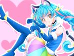  1girl animal_ears aqua_hair boots braid brown_eyes cat_ears cure_cosmo elbow_gloves gloves highres multicolored_hair pink_hair precure s-operator star_twinkle_precure thigh-highs thigh_boots twin_braids yuni_(precure) 