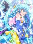  1girl ;p animal_ears aqua_hair braid brown_eyes cat_ears cure_cosmo elbow_gloves gloves one_eye_closed precure star_twinkle_precure tj-type1 tongue tongue_out twin_braids yuni_(precure) 