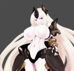  1girl android automaton_(monster_girl_encyclopedia) breasts expressionless highres horns huge_breasts long_hair monster_girl monster_girl_encyclopedia navel solo subete_no_houkou very_long_hair white_skin 