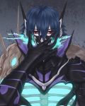  1boy armor blue_hair fire_emblem fire_emblem_heroes gauntlets lif_(fire_emblem) looking_at_viewer mask mask_pull red_eyes solo 