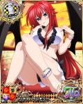  1girl :p ahoge barefoot bikini blue_eyes blush bracelet breasts card_(medium) character_name chess_piece demon_wings high_school_dxd high_school_dxd_pi jewelry king_(chess) large_breasts long_hair looking_at_viewer naughty_face necklace official_art pillow redhead rias_gremory sitting solo swimsuit tongue tongue_out trading_card very_long_hair white_bikini wings 