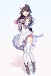  1girl alternate_costume animal_ears ann_(ann58533111) azur_lane bangs black_hair blush bow breasts brown_eyes choukai_(azur_lane) commentary_request eyebrows_visible_through_hair full_body gloves hair_between_eyes hair_ornament highres large_breasts long_hair looking_at_viewer open_mouth skirt smile solo thigh-highs white_gloves white_legwear 