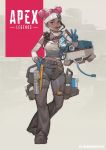  1girl apex_legends artist_name black_soldier copyright_name dark_skin double_bun drone first_aid_kit gloves headband highres lifeline_(apex_legends) medic pink_hair pouch rope solo v 