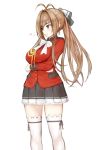  1girl akitannn amagi_brilliant_park blush breasts closed_mouth highres long_hair sento_isuzu simple_background solo standing tagme white_background white_legwear 