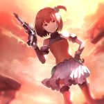  1girl aine_(hoshi_wo_miru_hito) boots gun holding holding_gun holding_weapon hoshi_wo_miru_hito lowres orange_hair short_hair side_ponytail skirt smile solo sunakumo weapon 