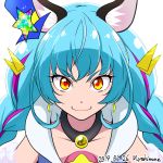  1girl animal_ear_fluff animal_ears blue_hair braid close-up collar cure_cosmo dated earrings face hair_ornament jewelry magical_girl precure signature simple_background solo star_twinkle_precure twin_braids upper_body yoshimune yuni_(precure) 