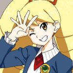  1girl artist_request big_hair blonde_hair drill_hair long_hair looking_at_viewer oekaki open_mouth rockman ryuusei_no_rockman shirogane_luna simple_background smile solo twin_drills twintails yellow_eyes 
