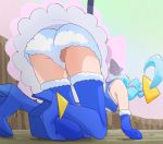  1girl all_fours ass blue_gloves blue_hair blue_legwear boots cure_cosmo elbow_gloves from_behind gloves haruyama_kazunori long_hair multicolored_hair pantyshot pink_hair precure star_twinkle_precure thigh-highs thigh_boots twintails two-tone_hair yuni_(precure) 