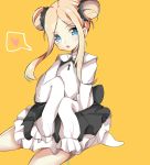  1girl abigail_williams_(fate/grand_order) bangs blonde_hair blue_eyes double_bun fate/grand_order fate_(series) heart heroic_spirit_chaldea_park_outfit looking_at_viewer maid maid_dress parted_bangs rtyan sleeves_past_fingers sleeves_past_wrists spoken_heart tied_hair yellow_background 