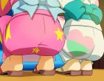  2girls ass from_behind hagoromo_lala haruyama_kazunori head_out_of_frame heart hoshina_hikaru japanese_clothes kimono multiple_girls pink_kimono precure squatting star star_twinkle_precure tabi white_kimono 