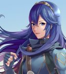 1girl a_meno0 blue_eyes blue_hair blue_scarf cape fingerless_gloves fire_emblem fire_emblem:_kakusei fire_emblem_awakening fire_emblem_heroes gloves intelligent_systems looking_at_viewer lucina nintendo parted_lips ribbed_sweater scarf shoulder_armor super_smash_bros. super_smash_bros._ultimate super_smash_bros_brawl super_smash_bros_for_wii_u_and_3ds sweater tiara 