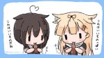  1girl ahoge black_hair black_ribbon black_serafuku blonde_hair braid chibi commentary_request hair_flaps hair_over_shoulder hair_ribbon kantai_collection long_hair papico_(ice_cream) remodel_(kantai_collection) ribbon sattsu scarf school_uniform serafuku shigure_(kantai_collection) single_braid solo translated white_scarf yuudachi_(kantai_collection) |_| 