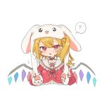  :3 :o ? absurdres animal_ears animal_hood blonde_hair brooch bunny_hood choker commentary_request crystal dress ears_down eyebrows_visible_through_hair fingernails flandre_scarlet frilled_dress frills hair_between_eyes heart highres hood jewelry looking_at_viewer medium_hair neckerchief one_side_up pointy_ears rabbit_ears red_choker red_dress red_eyes red_nails semimaru_(user_zzuy5884) touhou upper_body wings 