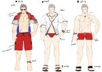  1boy abs bara beard blue_eyes boxers brown_hair chest collage commentary_request design epaulettes facial_hair fate/grand_order fate_(series) glasses looking_at_viewer male_focus muscle napoleon_bonaparte_(fate/grand_order) pectorals scar shorts simple_background smile solo swimsuit thighs translated underwear waku_(ayamix) 