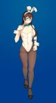  1girl alternate_costume animal_ears bangs bare_shoulders black_hair blush bow bowtie breasts brown_legwear bunny_girl bunnysuit closed_mouth collarbone commentary_request detached_collar eyebrows_visible_through_hair fake_animal_ears glasses green_eyes groin hair_between_eyes highres jpeg_artifacts kantai_collection leotard long_hair looking_at_viewer ooyodo_(kantai_collection) pantyhose rabbit_ears semi-rimless_eyewear simple_background solo standing strapless strapless_leotard thighband_pantyhose under-rim_eyewear wrist_cuffs yuuji_(and) 