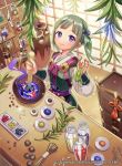  1girl animal arrow bangs bottle bow bow_(weapon) bowl chest_of_drawers closed_mouth cute eyebrows_visible_through_hair fingernails fire_emblem fire_emblem_cipher fire_emblem_fates fire_emblem_if frog green_hair hair_ribbon holding holding_animal indoors intelligent_systems japanese_clothes kimono leaf loli long_sleeves matsurika_youko midori_(fire_emblem) mushroom nintendo official_art pot puffy_long_sleeves puffy_sleeves purple_ribbon ribbon smile solo sparkle standing twintails violet_eyes watermark weapon white_kimono 