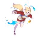  1girl absurdres animal_ears bangs blonde_hair brown_hair fire_emblem fire_emblem_fates fire_emblem_heroes fox_ears fox_tail full_body fur_trim highres japanese_clothes leg_up long_sleeves looking_away multicolored_hair nagisa_kurousagi official_art open_mouth sandals selkie_(fire_emblem) shiny shiny_hair short_hair solo stone tabi tail thigh_strap transparent_background white_legwear wide_sleeves yellow_eyes 