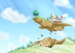  clouds cloudy_sky commentary day dirt_road floating_island hill itommy light_rays no_humans outdoors parody planetarium precure road sky star_color_pen star_twinkle_precure suite_precure sunbeam sunlight tree umbrella 