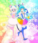  2girls aqua_hair boots braid brown_eyes cure_cosmo fuwa_(precure) highres multicolored_hair multiple_girls personification pink_hair precure star_twinkle_precure thigh-highs thigh_boots user_sktu5885 yuni_(precure) 