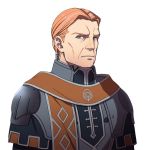  1boy blue_eyes fire_emblem fire_emblem:_three_houses gilbert_prosnirav kurahana_chinatsu looking_at_viewer low_ponytail male_focus multicolored_hair official_art orange_hair solo transparent_background two-tone_hair upper_body white_hair 