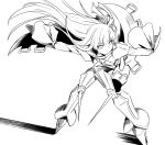  1girl armor armored_boots bangs boots commentary_request crotch_plate eyebrows_visible_through_hair fate/grand_order fate_(series) hair_ribbon long_hair long_sleeves meltryllis monochrome ribbon shiseki_hirame sleeves_past_wrists solo thigh-highs very_long_hair 