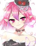  1girl bare_shoulders bug butterfly choker flower hair_between_eyes hat hat_flower insect lucid maple_mcher maplestory pink_eyes pink_hair pointy_ears short_hair smile 