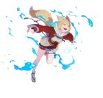  1girl absurdres animal_ears bangs blonde_hair brown_hair fingerless_gloves fire_emblem fire_emblem_fates fire_emblem_heroes fox_ears fox_tail full_body fur_trim gloves glowing highres japanese_clothes leg_up long_sleeves multicolored_hair nagisa_kurousagi official_art open_mouth sandals selkie_(fire_emblem) shiny shiny_hair short_hair smile solo stone tabi tail thigh_strap transparent_background white_legwear wide_sleeves yellow_eyes 