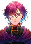 1boy canas cape fire_emblem fire_emblem:_the_blazing_blade hair_over_one_eye highres hzk_(ice17moon) looking_at_viewer monocle portrait simple_background smile solo violet_eyes white_background 