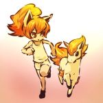  1girl animal_ears bare_shoulders blush_stickers brown_eyes fiery_hair fiery_tail fire fire_hair hitec horse leg_up moemon open_mouth personification pokemon pokemon_(creature) pokemon_(game) pokemon_rgby ponyta ponytail red_hair redhead running shorts simple_background sleeveless tank_top 