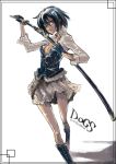  dogs:_bullets_&amp;_carnage dogs_(manga) fuyumine_naoto gloves highres katana sheath shiga_haku short_hair skirt sword unsheathing weapon 