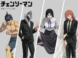  angel_devil_(chainsaw_man) angel_wings black_hair chainsaw_man clenched_hands collared_shirt gas_mask halo hand_in_pocket hood hoodie long_hair long_skirt mask muscular muscular_male neck_ribbon non-web_source official_art princi_(chainsaw_man) ribbon shark_devil_(chainsaw_man) shark_fin sharp_teeth shirt shorts skirt suit teeth v violence_fiend_(chainsaw_man) white_hoodie wings 