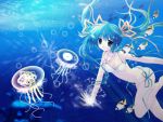  fish green_eyes green_hair jellyfish melon-chan melonbooks ponytail sakurazawa_izumi side-tie_bikini swimming swimsuit twintails underwater wallpaper 