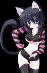  animal_ears black_hair black_x_pink breasts cat_ears cat_tail error highres midriff nanao_naru open_fly purple_eyes short_hair shorts tail thigh-highs thighhighs under_boob underboob unzipped vector_trace violet_eyes 