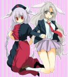  animal_ears braid bunny_ears cosplay costume_switch grey_eyes long_hair matyinging multiple_girls necktie rabbit_ears red_eyes reisen_udongein_inaba reisen_udongein_inaba_(cosplay) silver_hair single_braid touhou yagokoro_eirin yagokoro_eirin_(cosplay) 