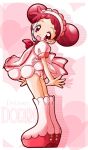  character_name double_bun dress harukaze_doremi highres ojamajo_doremi panties pink pink_background pink_dress pink_panties red_eyes red_hair underwear 