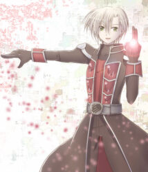  1boy black_gloves black_pants black_shirt blonde_hair commentary_request cosplay cowboy_shot dated_commentary gloves green_eyes kamen_rider kamen_rider_wizard kamen_rider_wizard_(cosplay) kamen_rider_wizard_(series) looking_at_viewer male_focus open_mouth pants priest_(ragnarok_online) ragnarok_online red_shirt sharari shirt short_hair smile solo two-tone_shirt 