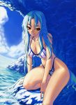  blue blue_hair breasts brown_eyes cleavage highres long_hair nakamura_tatsunori sitting solo swimsuit very_long_hair water 