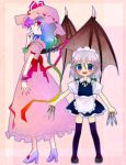  between_fingers braid hat izayoi_sakuya knife maid red_eyes remilia_scarlet ribbon sakurano silver_hair thigh-highs thighhighs time_paradox touhou wings young 