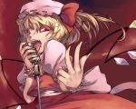  fangs flandre_scarlet hat licking microphone microphone_stand mikage_sekizai ponytail red_eyes ribbon ribbons short_hair tongue touhou wings 