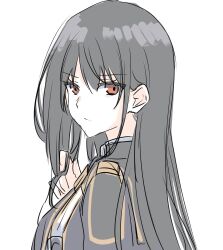  1girl black_hair claire_kagenou closed_mouth kage_no_jitsuryokusha_ni_naritakute! long_hair looking_at_viewer midgar_academy_school_uniform red_eyes school_uniform very_long_hair 